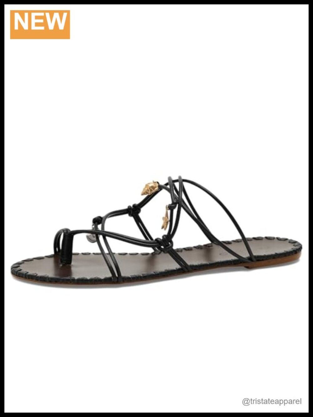 Leather Slingback Flat Sandals Open Toe Knotted Seashell Charms